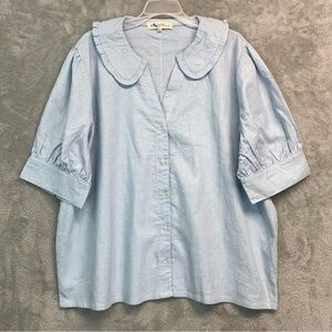 Brass and Roe Baby Blue Cotton Plus Blouse Size XXL NWOT
